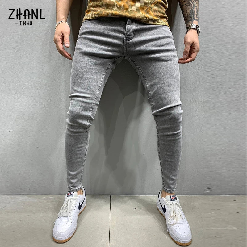 Mens Black Jeans Slim Fit Quality Gray Casual Male Jeans Pants Skinny Fit Men Pants Hip Hop Streetwear Cotton Denim Trousers