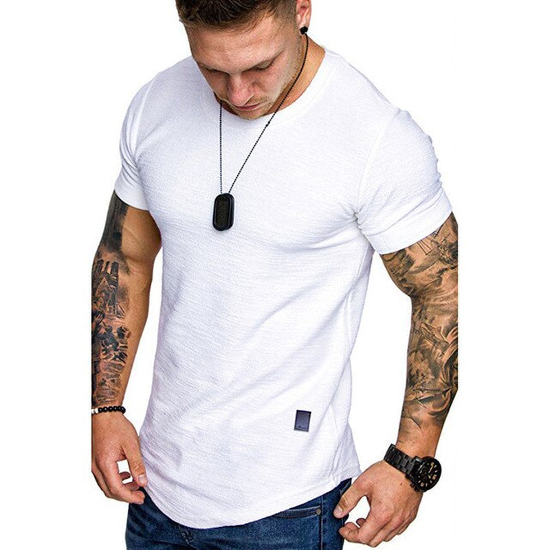 Men'S Casual Fashion Solid O Neck T-Shirt Summer Bodybuilding Sports Running T-Shirt Fitness Short-Sleeve Crossfit Exercise Top