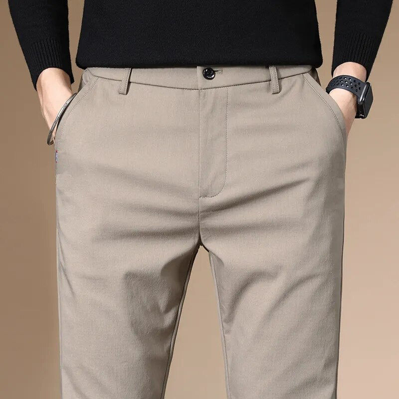 Summer Pants Men High Waist Suit Chinos Trousers Male Non-Iron Work Office Dress Formal Business Social Men'S Stretch Pants