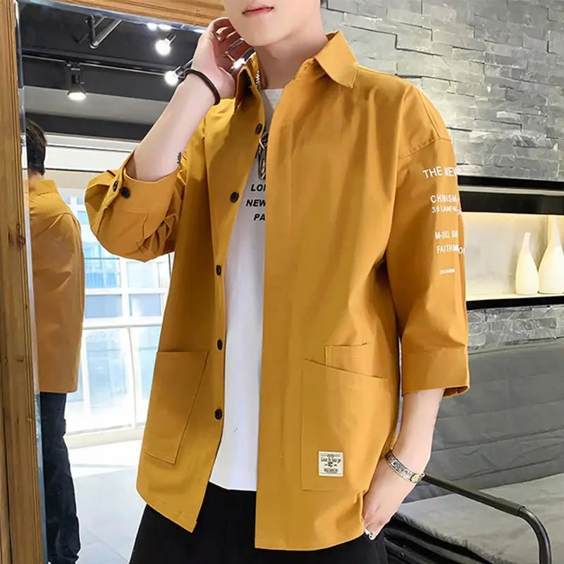 2024 Shirts Men Handsome Fashion Streetwear Design Japanese Harajuku Korean Summer All-Match Teens College Unisex Clothes Ins