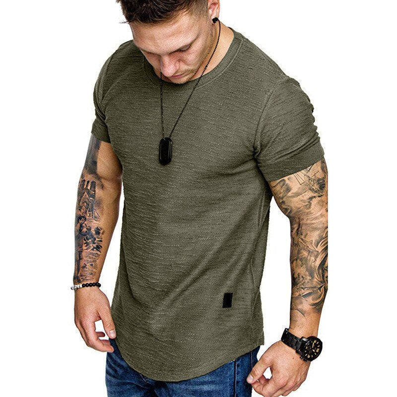 Men'S Casual Fashion Solid O Neck T-Shirt Summer Bodybuilding Sports Running T-Shirt Fitness Short-Sleeve Crossfit Exercise Top