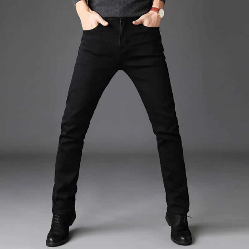 Men Fashion Winter Jeans Men Black Color Slim Fit Stretch Thick Velvet Pants Warm Jeans Casual Fleece Trousers Male