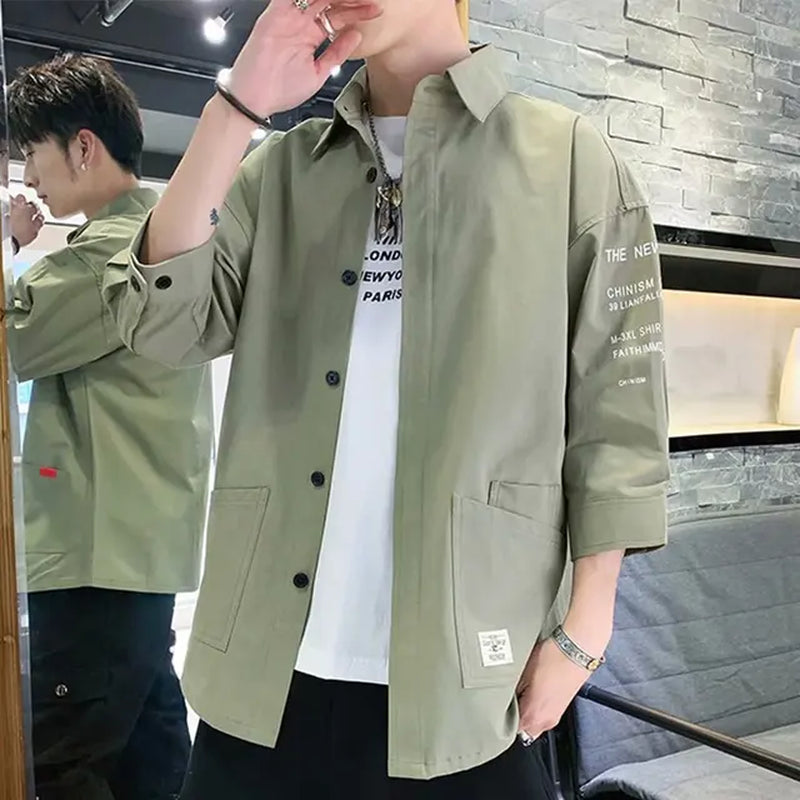 2024 Shirts Men Handsome Fashion Streetwear Design Japanese Harajuku Korean Summer All-Match Teens College Unisex Clothes Ins